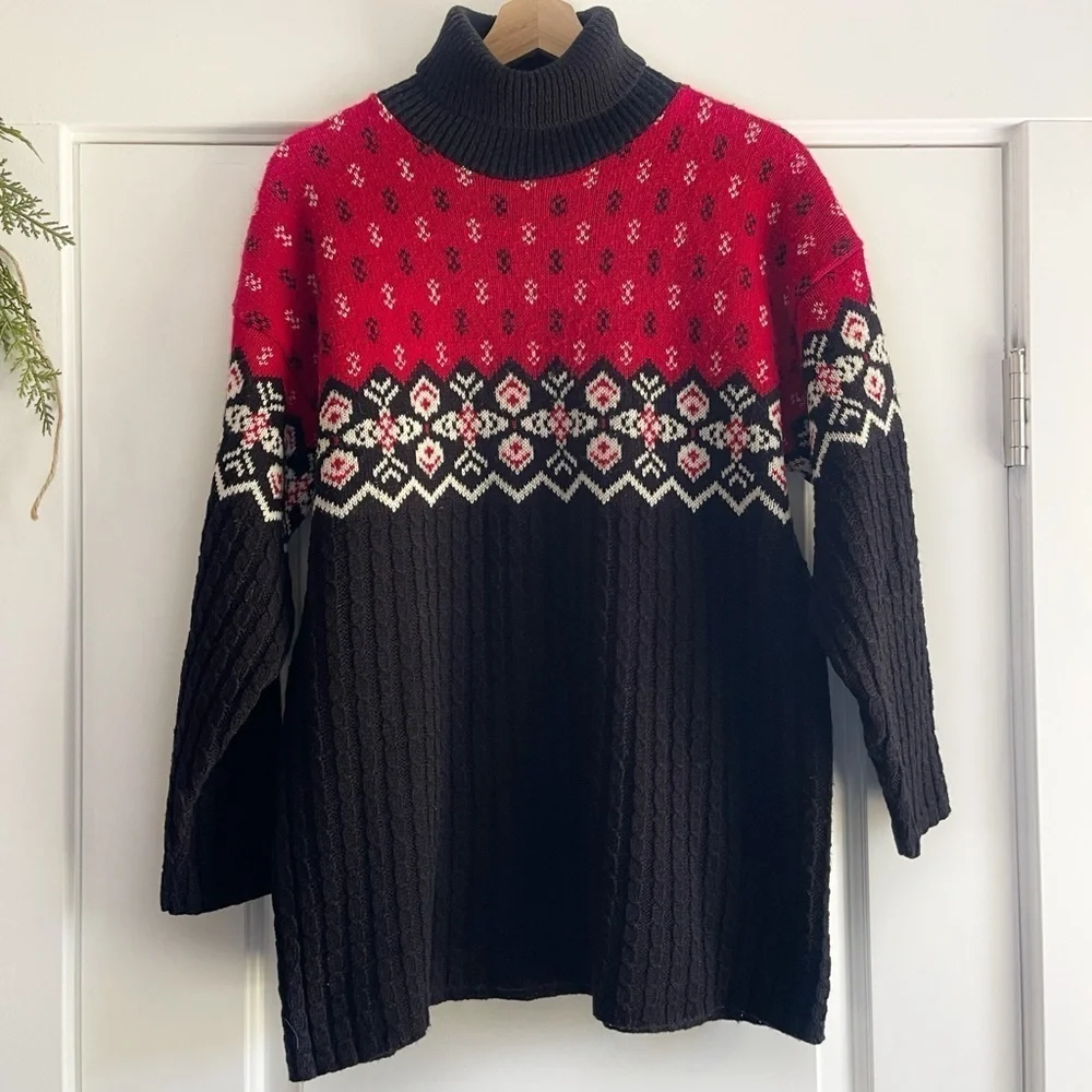 Vintage Basic Editions Fair Isle Acrylic Turtleneck Sweater - M - Picture 1 of 4